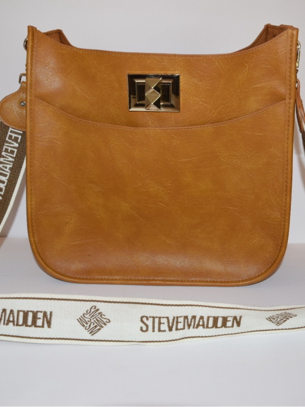 Steve Madden Cognac Crossbody with Gold Turnlock